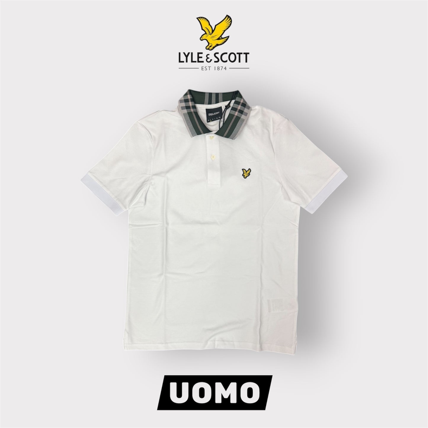 LYLE & SCOTT- Polo, con colletto con fantasia tartan, Regular Fit, Col.White