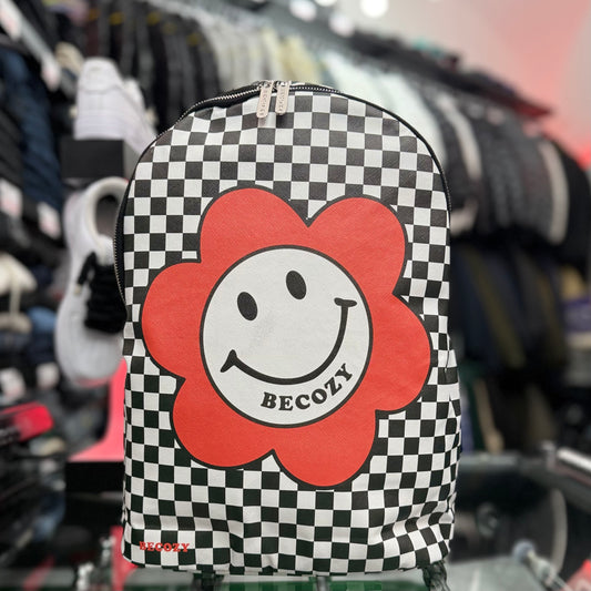 Zaino BECOZY con fantasia a quadretti, Col.Nero/Bianco