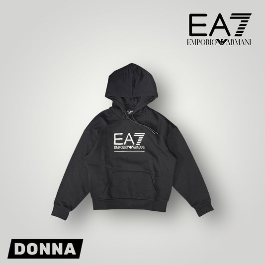 Felpa EMPORIO ARMANI Donna oversize con cappuccio, tex. felpato, con logo in rilievo argento, Col.Nero (veste grande, si consiglia una tg. In meno)
