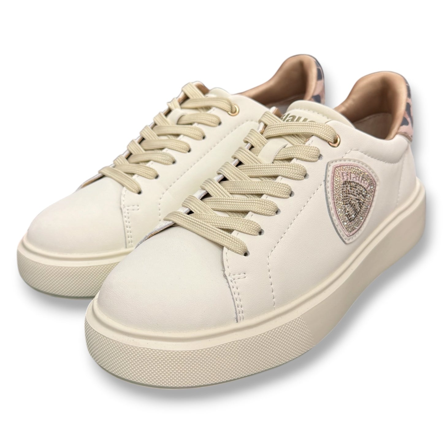BLAUER - Scarpe Donna, con scudetto Swarovski e dettaglio leopardato, col.Crema