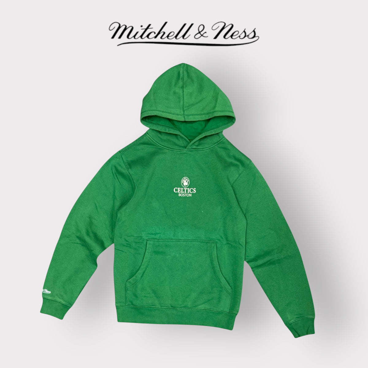 MITCHELL & NESS - Felpa Uomo CELTICS BOSTON con cappuccio, tex.felpato, Col.Verde