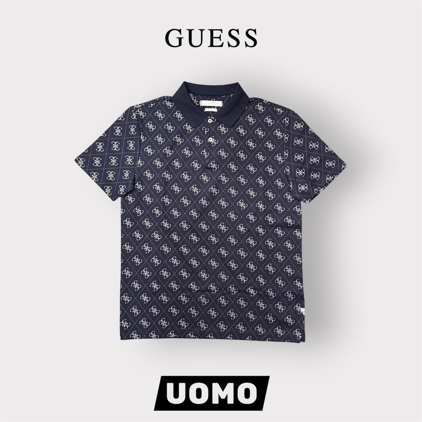 GUESS- Polo Uomo, in maglina, Regular Fit, col.Blu a fantasia