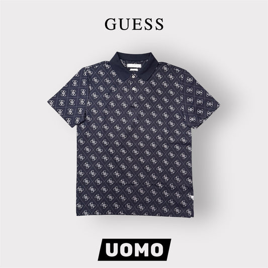 GUESS- Polo Uomo, in maglina, Regular Fit, col.Blu a fantasia