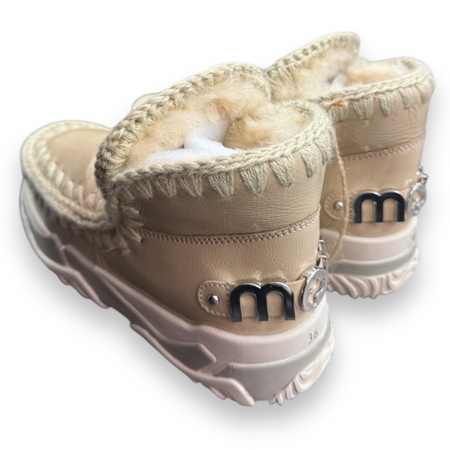 Stivaletto MOU Donna, Eskimo trainerbig Vera pelle di montone, Col. Beige lucido (Stone metallic)