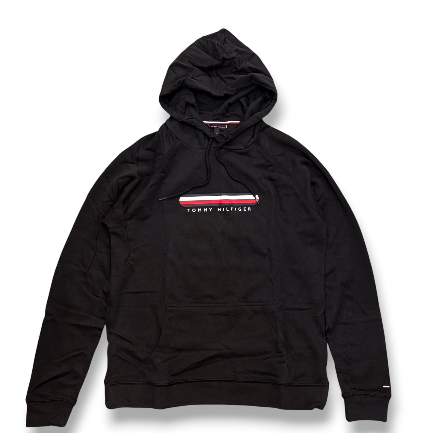 Felpa Tommy Jeans, con cappuccio e stampa frontale, tex.garzato, Col.Nero