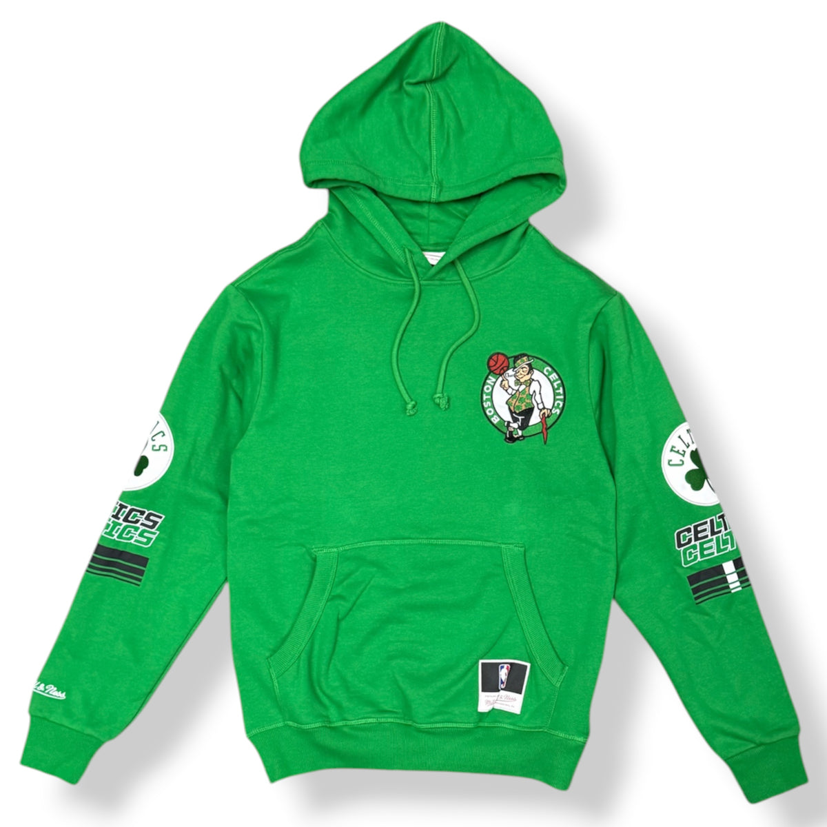 MITCHELL & NESS - Felpa Uomo BOSTON CELTICS con cappuccio e stampa schienale, tex.felpato, Col.Verde