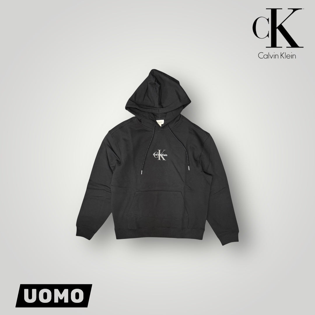 Felpa CALVIN KLEIN Uomo con logo ricamato/stampato, con cappuccio, tex. garzato, col.Nero