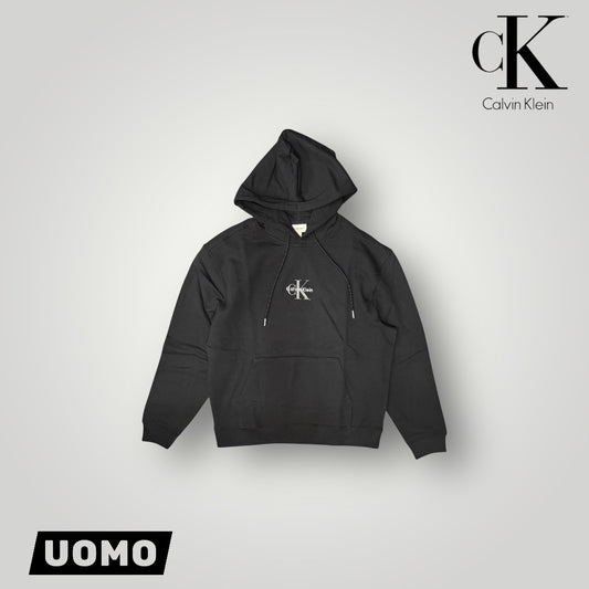 Felpa CALVIN KLEIN Uomo con logo ricamato/stampato, con cappuccio, tex. garzato, col.Nero