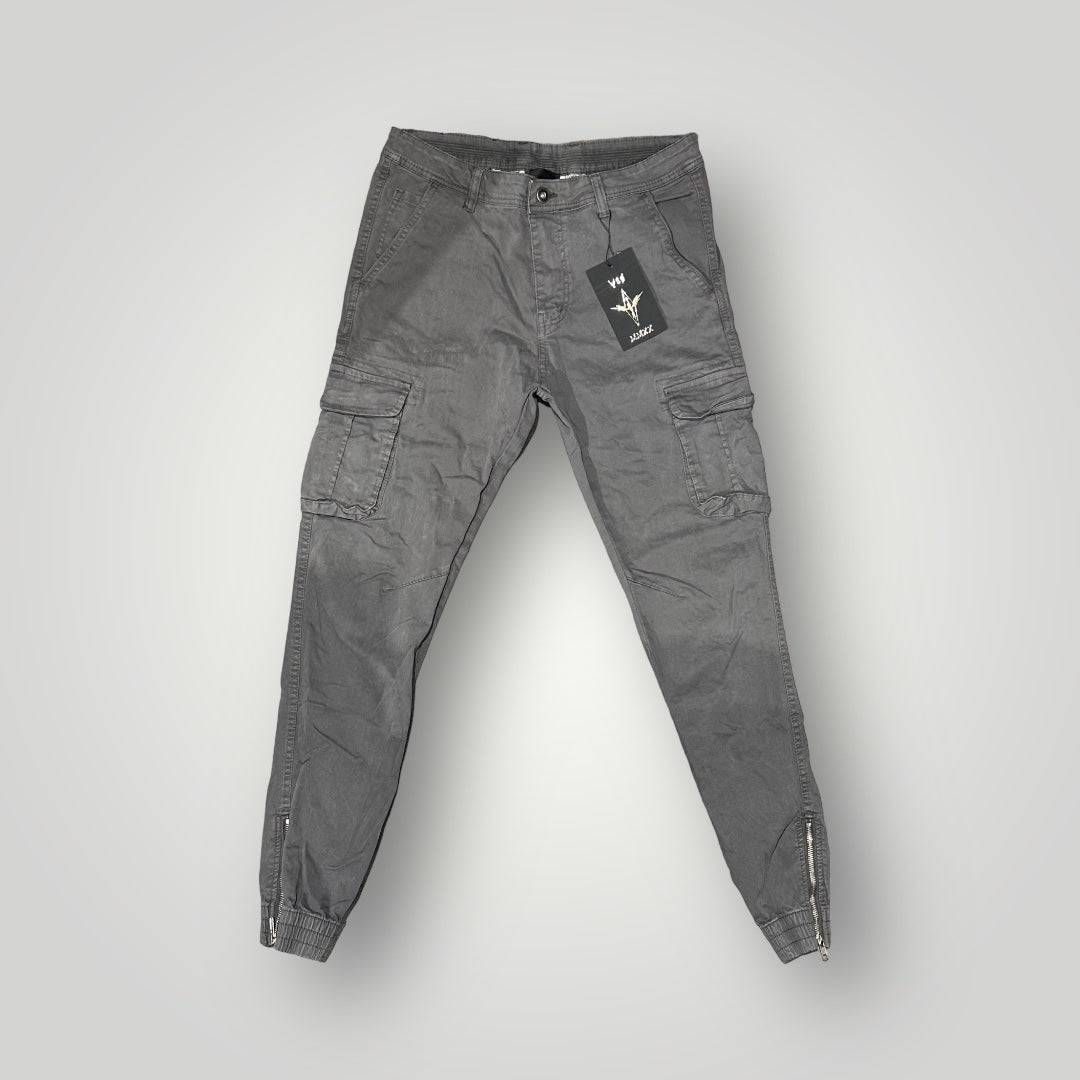 Pantalone grigio Cargo Regular Fit con molla e finta zip alla caviglia VSNOZERO