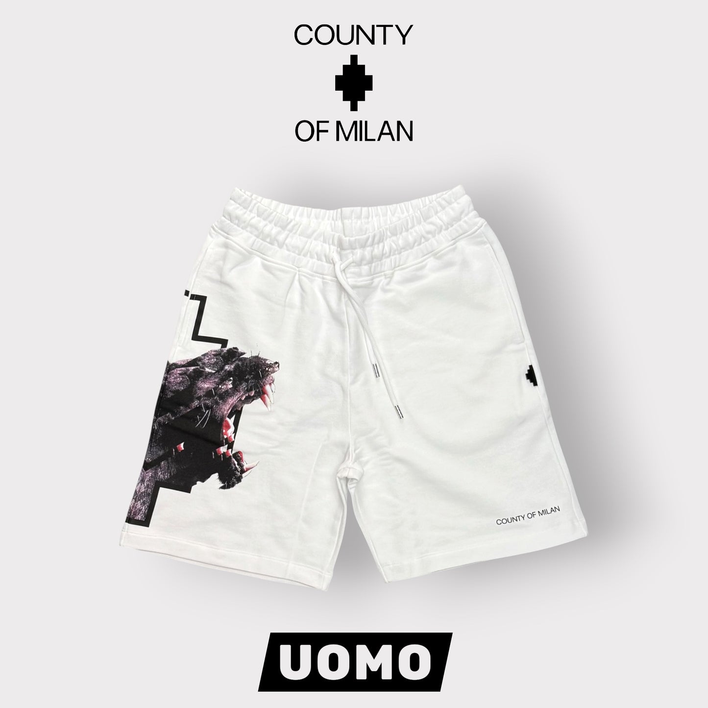COUNTY OF MILAN- Bermuda Uomo con stampa sulla gamba, Col.Bianco