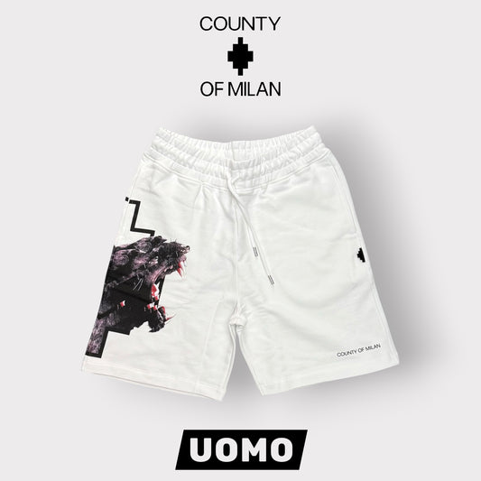 COUNTY OF MILAN- Bermuda Uomo con stampa sulla gamba, Col.Bianco