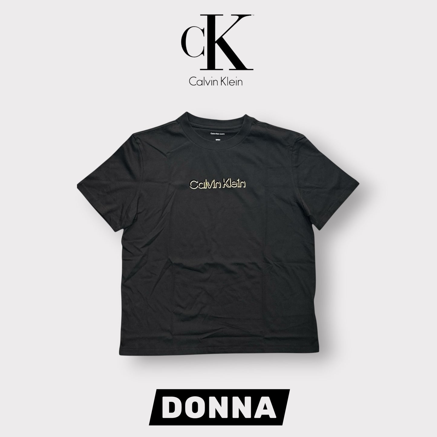 CALVIN KLEIN- T-shirt Donna, con logo in velluto, Regular Fit, col.Nero