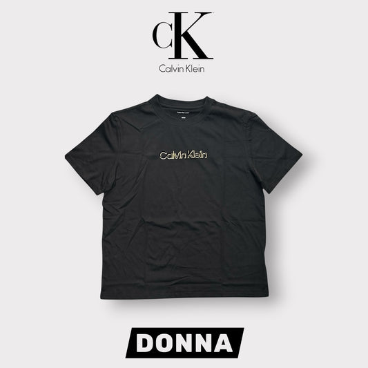 CALVIN KLEIN- T-shirt Donna, con logo in velluto, Regular Fit, col.Nero