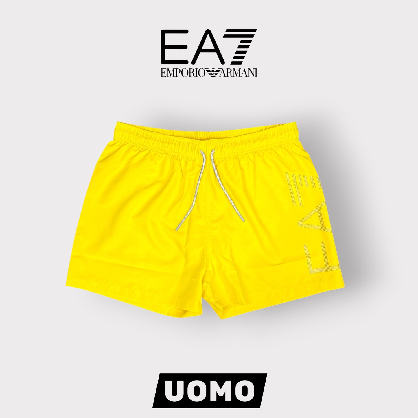 EMPORIO ARMANI- Costume Uomo con scritta sulla gamba, Col.Giallo