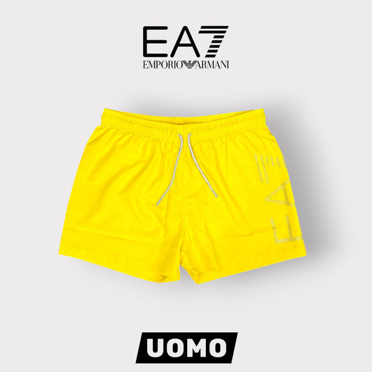 EMPORIO ARMANI- Costume Uomo con scritta sulla gamba, Col.Giallo