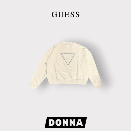 GUESS-Felpa estiva Donna, girocollo, con applicazioni e ricamo frontale, tex.cotone garzato, Col.Beige