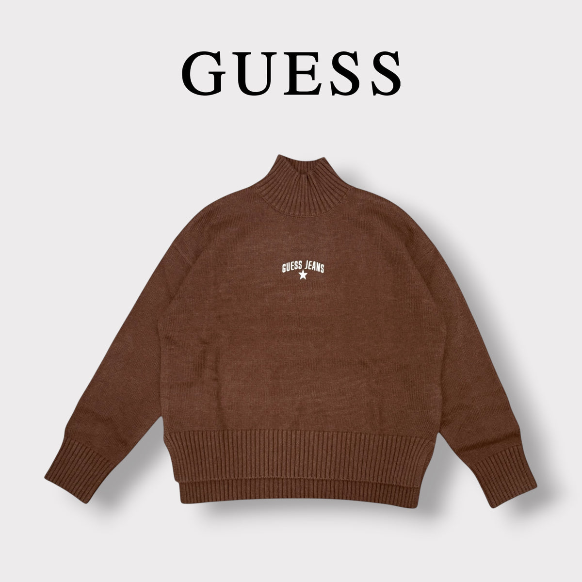 GUESS JEANS - Maglioncino Donna, con scritta ricamata frontale, Col.Marrone