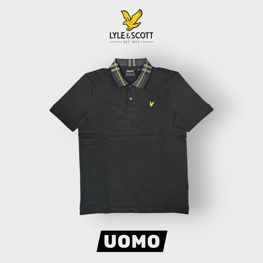 LYLE & SCOTT- Polo, con colletto con fantasia tartan, Regular Fit, Col.Jet Black
