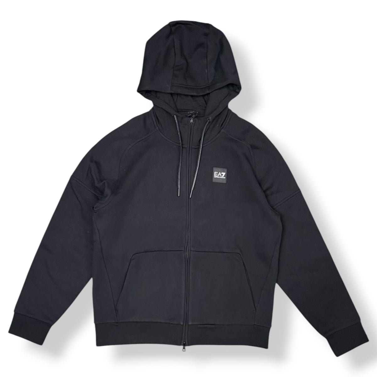 EA7 - Tuta completa Uomo, con logo ricamato nero sulla schiena, con cappuccio, tex.felpato, Col.Nero