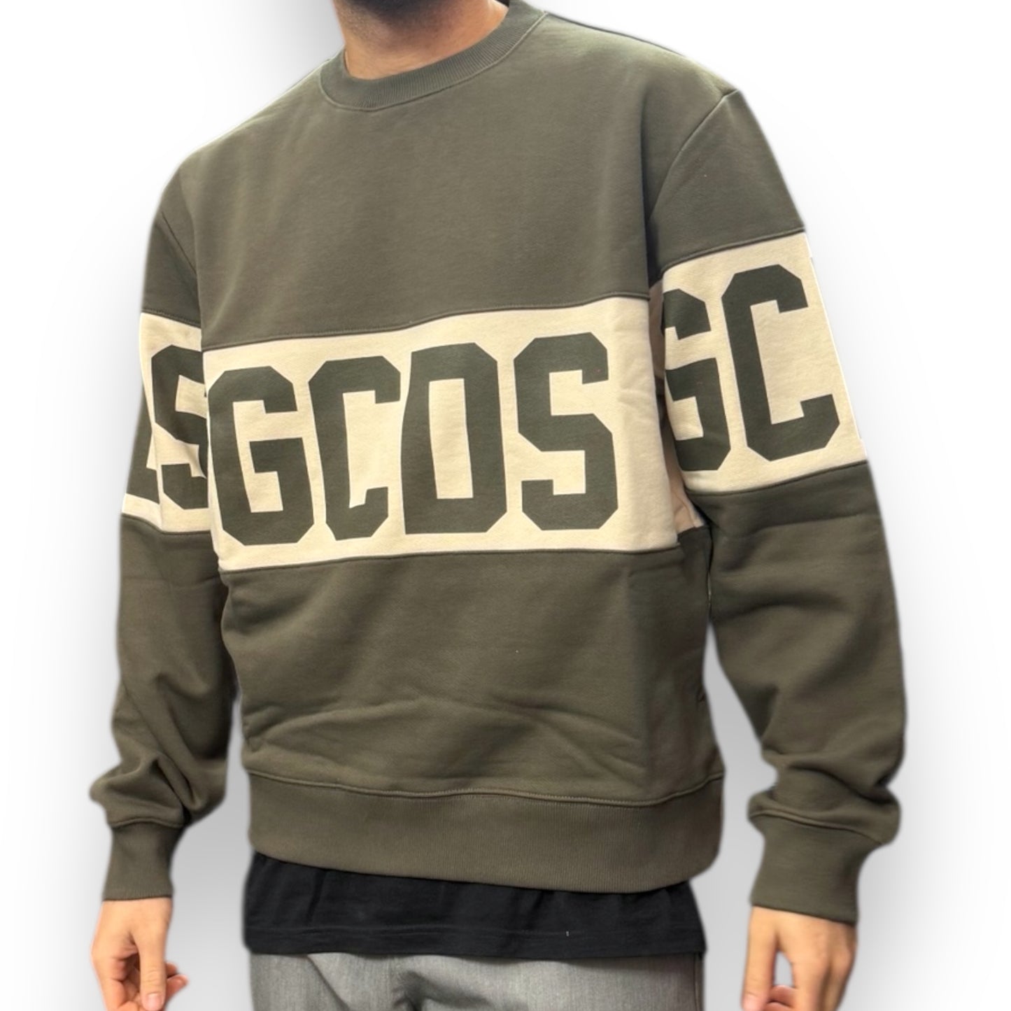 Felpa GCDS girocollo, tex.garzato, col.Verde/Beige