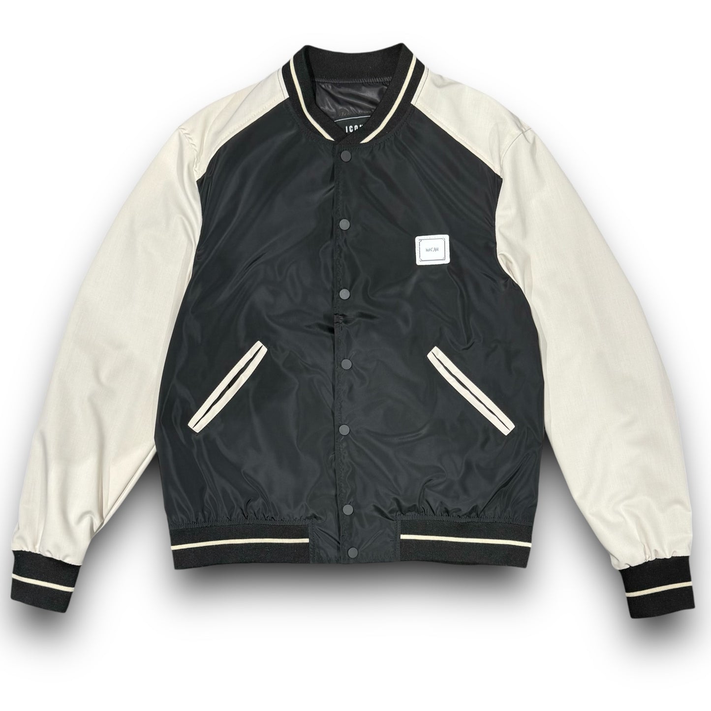 Varsity Jacket MAISON 9 PARIS in tessuto tecnico con bottoni, col.Nero/Beige