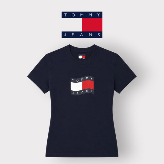 TOMMY JEANS- T-shirt Donna, con stampa frontale, Slim Fit, col.Blu