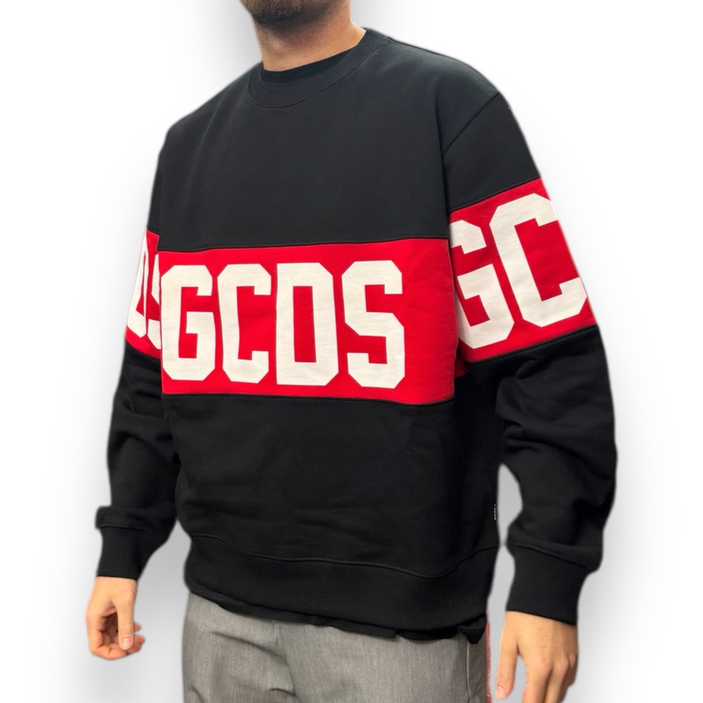 Felpa GCDS girocollo, tex.garzato, col.Nero/Rosso