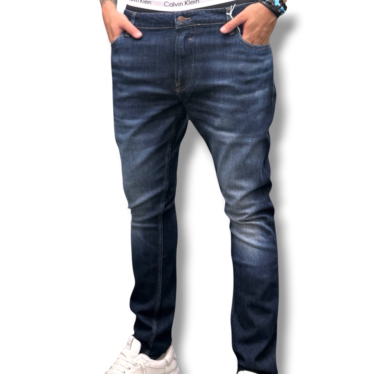 GUESS JEANS- Jeans Uomo, mod.Skinny Low Rise Taille Basse, Lavaggio Scuro