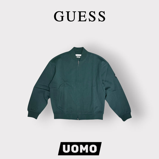 GUESS-Felpa Uomo, con zip e senza cappuccio, tex.cotone garzato (Oversized Fit), Col.Verde