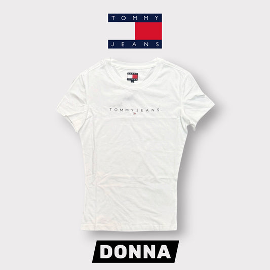 TOMMY JEANS- T-shirt Donna, con scritta in rilievo, Slim Fit, col.Bianco