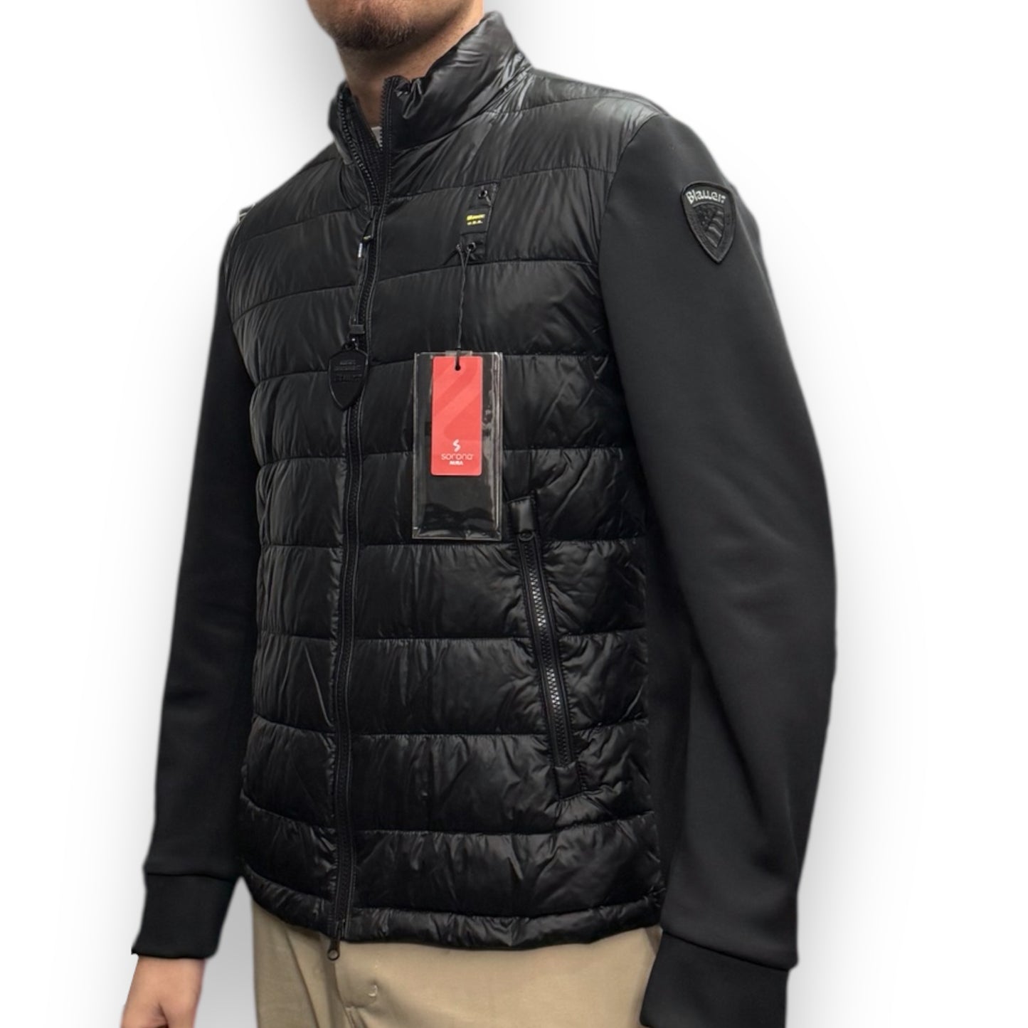 Giubbotto BLAUER Uomo, piumino 70g con inserti in neoprene, senza cappuccio, mod.HEBRON, Col.Nero
