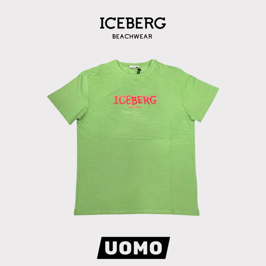 ICEBERG BEACHWEAR- T-shirt Uomo, stampa frontale rossa, Col.Verde