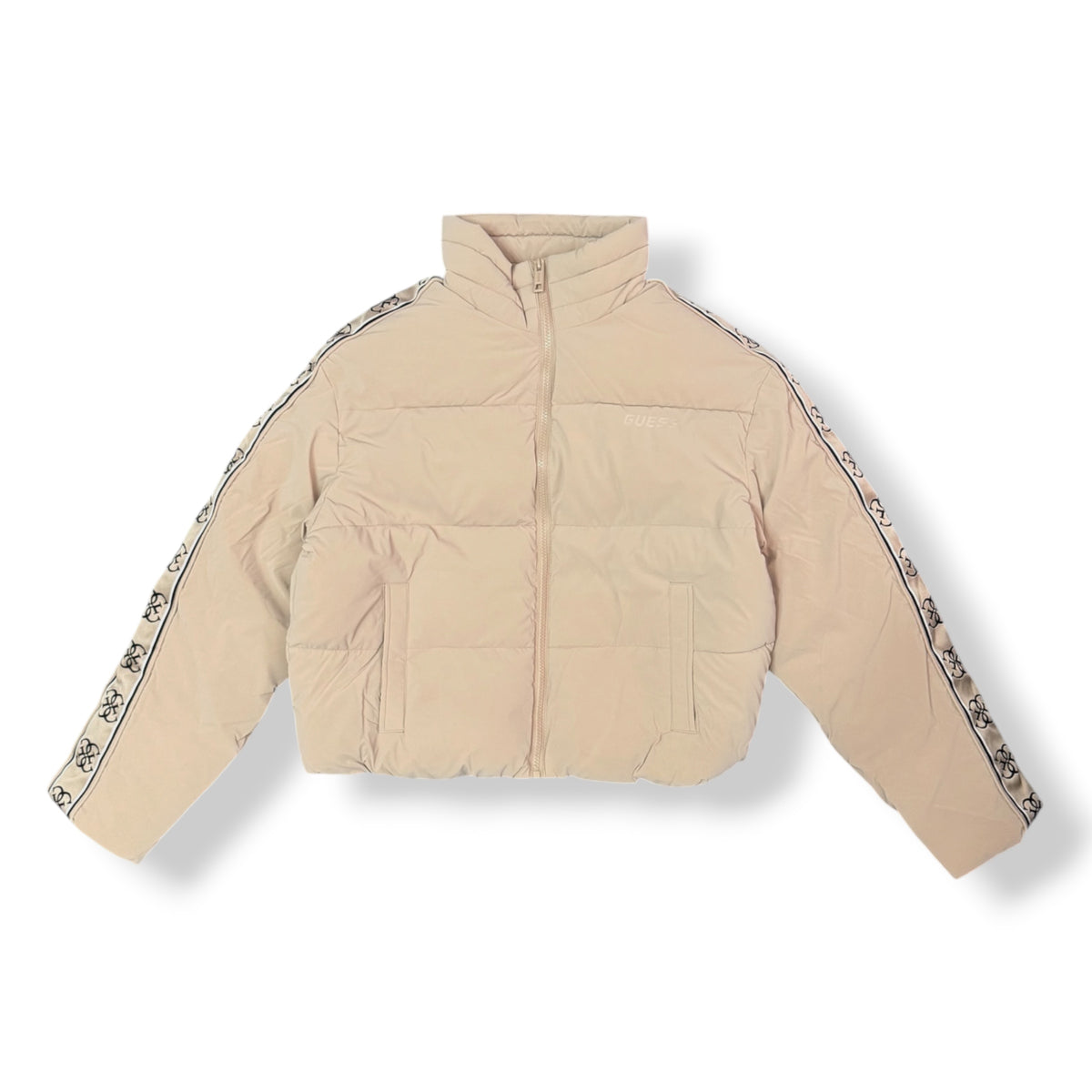 GUESS - Giubbotto Donna, con riga laterale logata, Col.Cipria