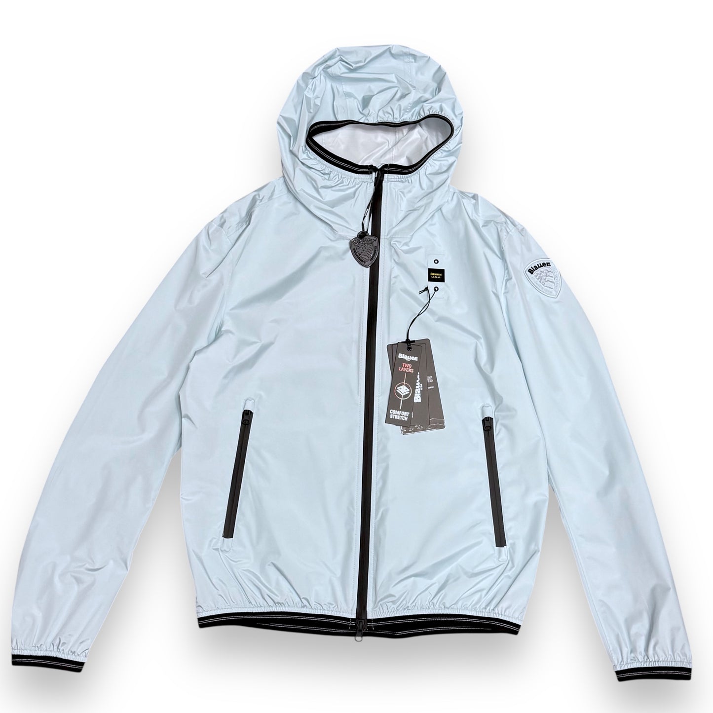 Giubbotto BLAUER Uomo, antivento con cappuccio, mod.FARRIN, Col.Celeste