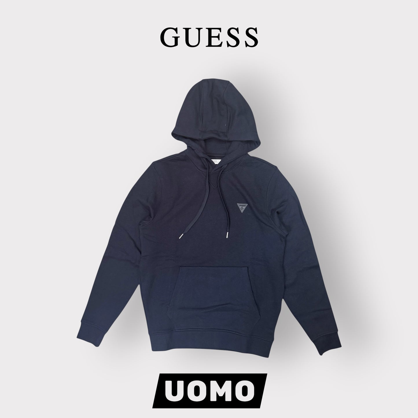 GUESS-Felpa estiva Uomo, con cappuccio, con logo lato cuore, SlimFit, tex.cotone garzato, col.Blu
