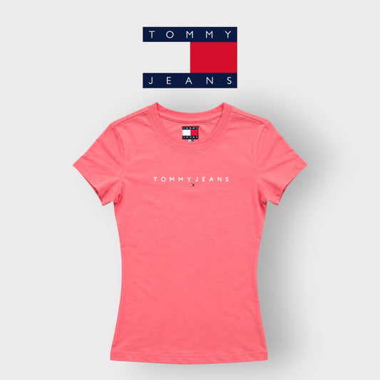 TOMMY JEANS- T-shirt Donna, con scritta in rilievo, Slim Fit, col.Rosa