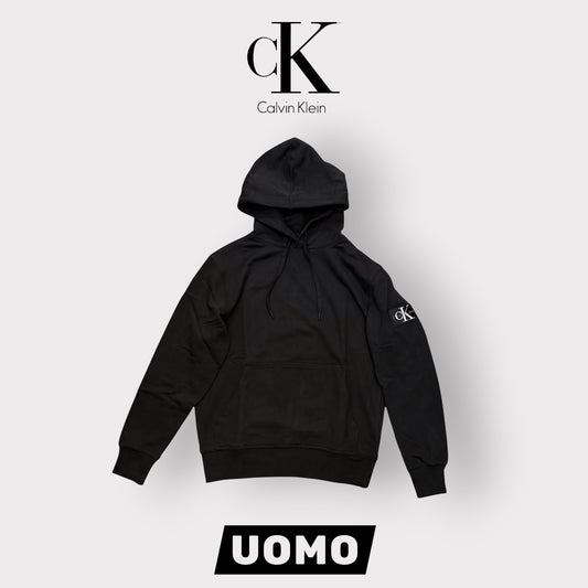 CALVIN KLEIN- Felpa RegularFit estiva Uomo, con cappuccio, con logo sul braccio, tex.cotone garzato, Col.Nero
