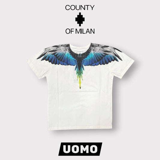 COUNTY OF MILAN- T-Shirt Uomo, (veste comoda), con stampa Blu, Col.Bianco