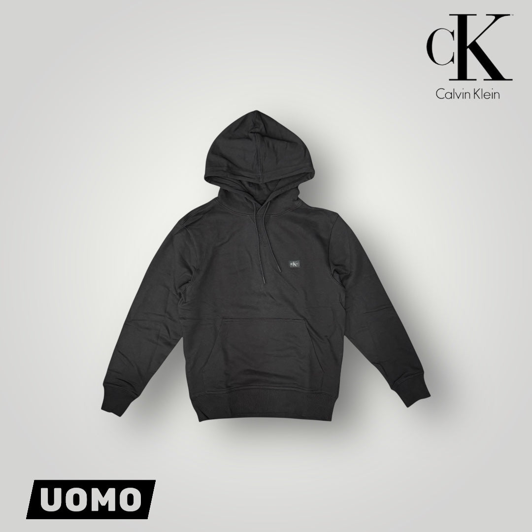 Felpa CALVIN KLEIN Uomo con cappuccio, tex. garzato, col.Nero (targhetta lato cuore CK Calvin Klein)