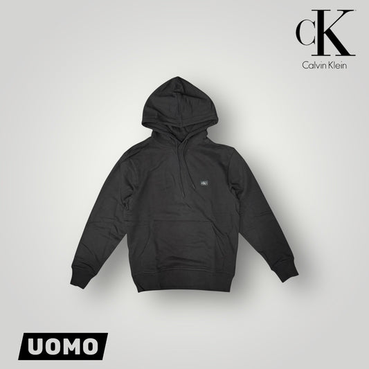 Felpa CALVIN KLEIN Uomo con cappuccio, tex. garzato, col.Nero (targhetta lato cuore CK Calvin Klein)