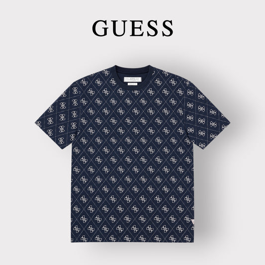 GUESS- T-shirt Uomo, in maglina, Regular Fit, col.Blu a fantasia