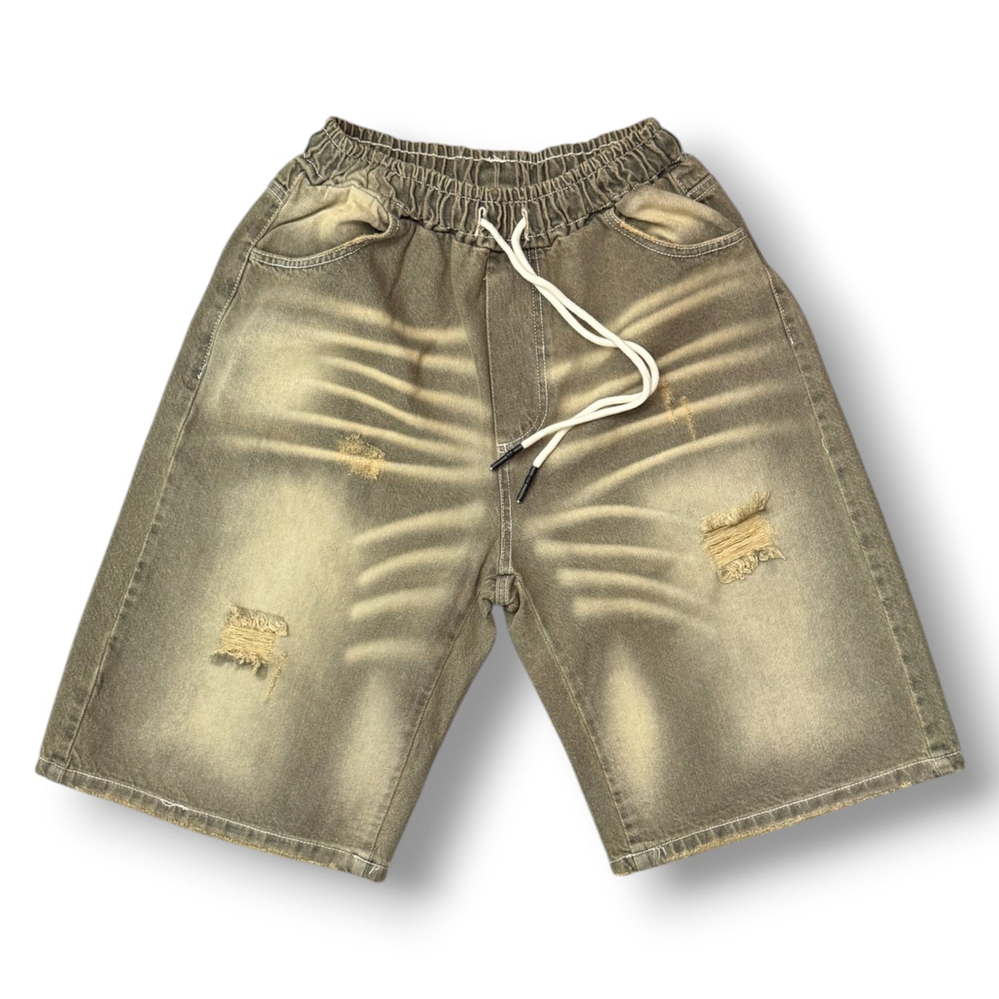 LUKAS KIMI - Bermuda Uomo Baggy Fit con elastico in vita (lunghezza sotto al ginocchio), Col.Denim Tortora Sabbiato