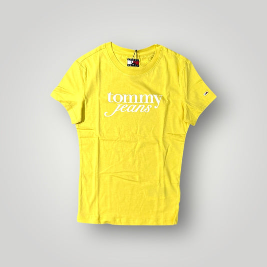 T-shirt TOMMY JEANS Donna con stampa frontale, SlimFit(veste piccola), Col.Yellow Dahlia