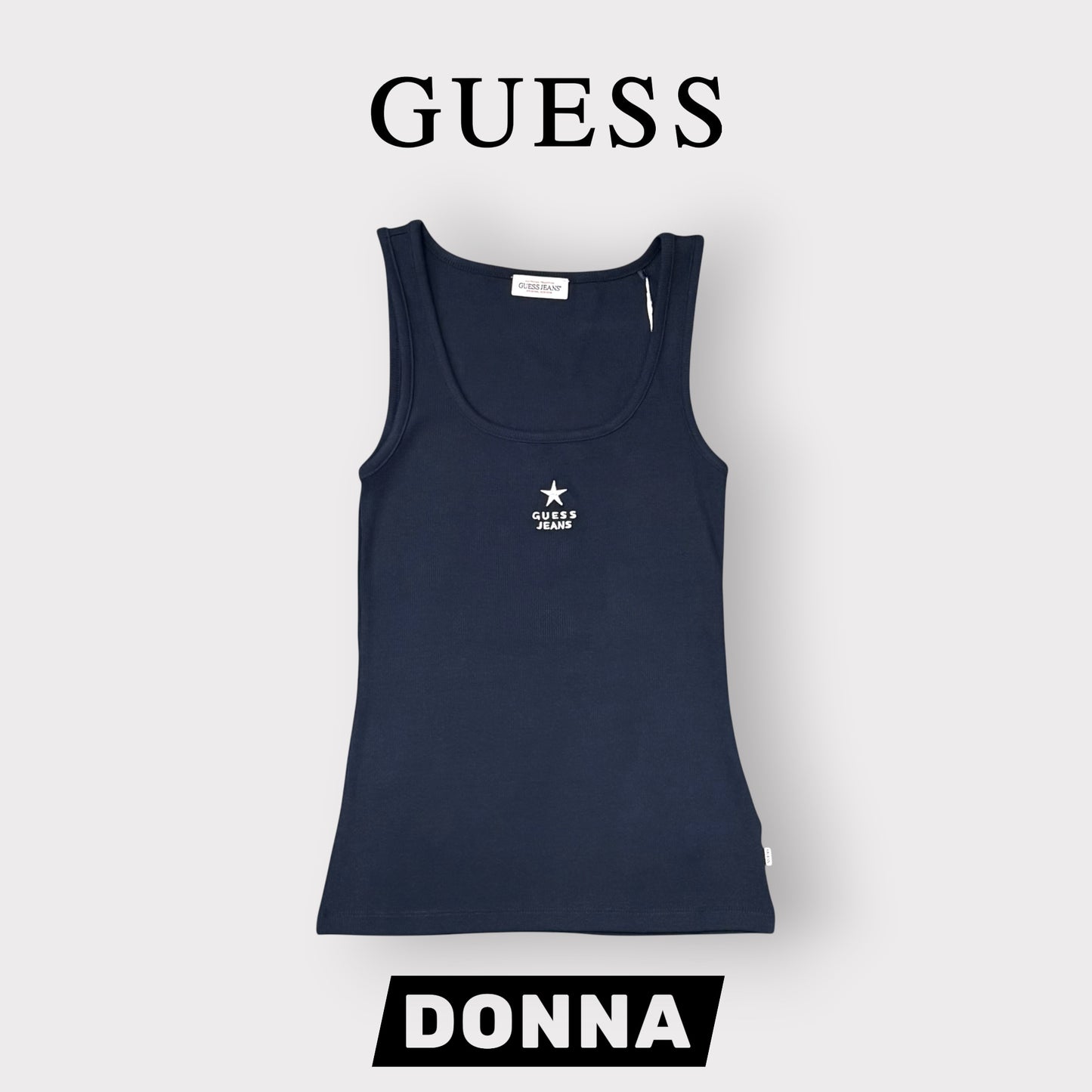 GUESS JEANS- Canotta a costine, Col.Blu