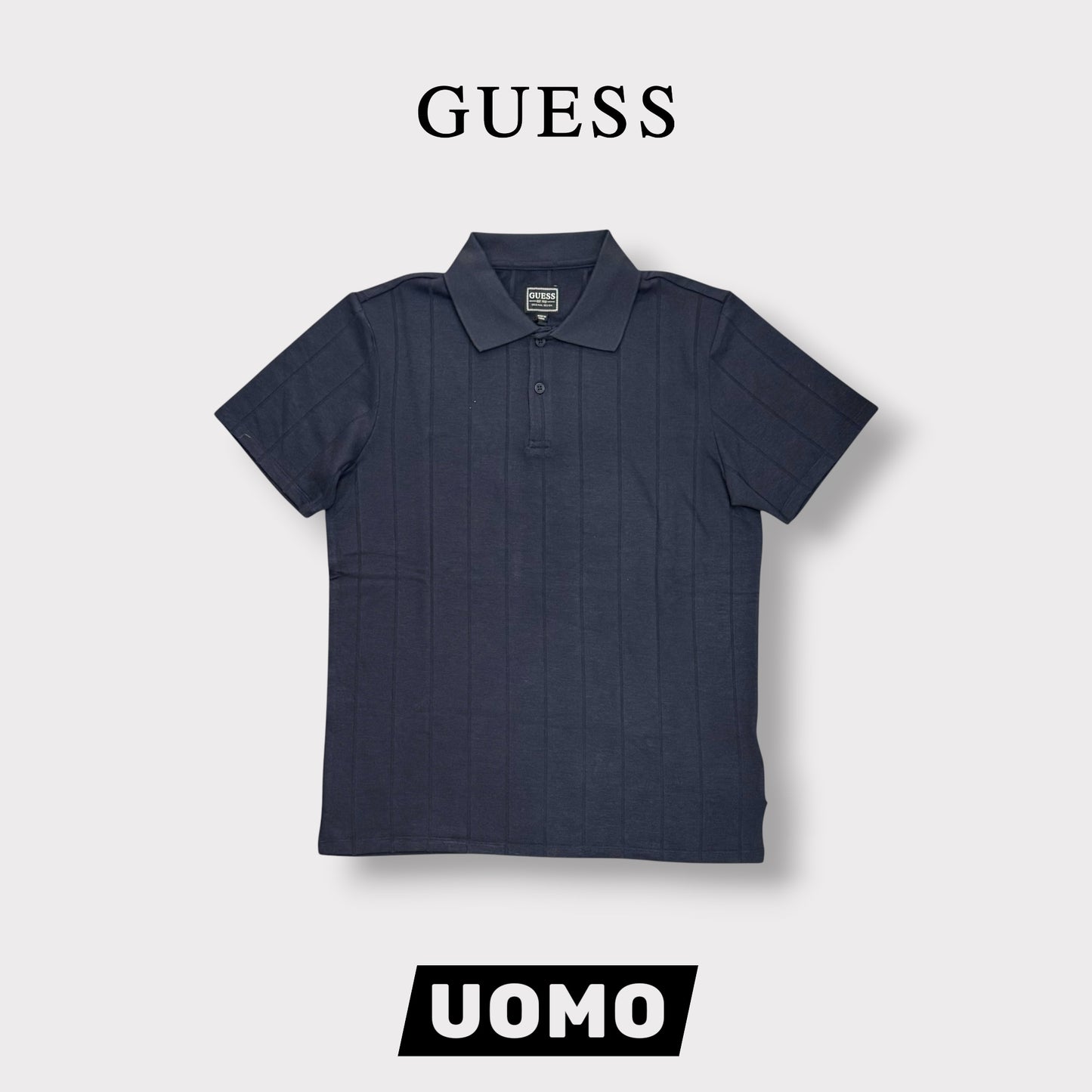 GUESS- Polo Uomo, in filo, Regular Fit, Col.Blu
