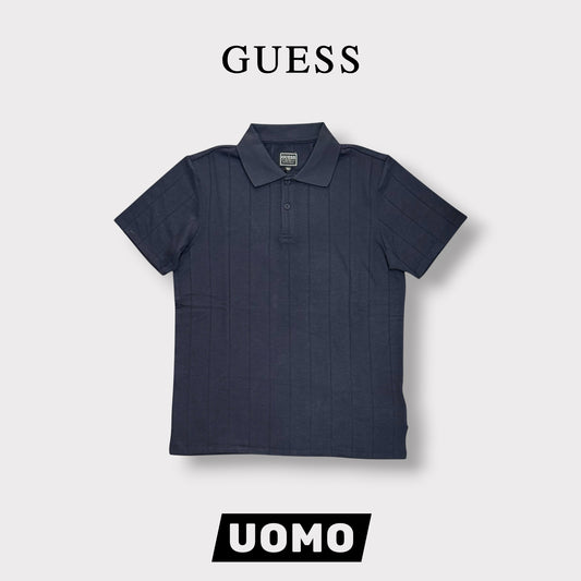 GUESS- Polo Uomo, in filo, Regular Fit, Col.Blu