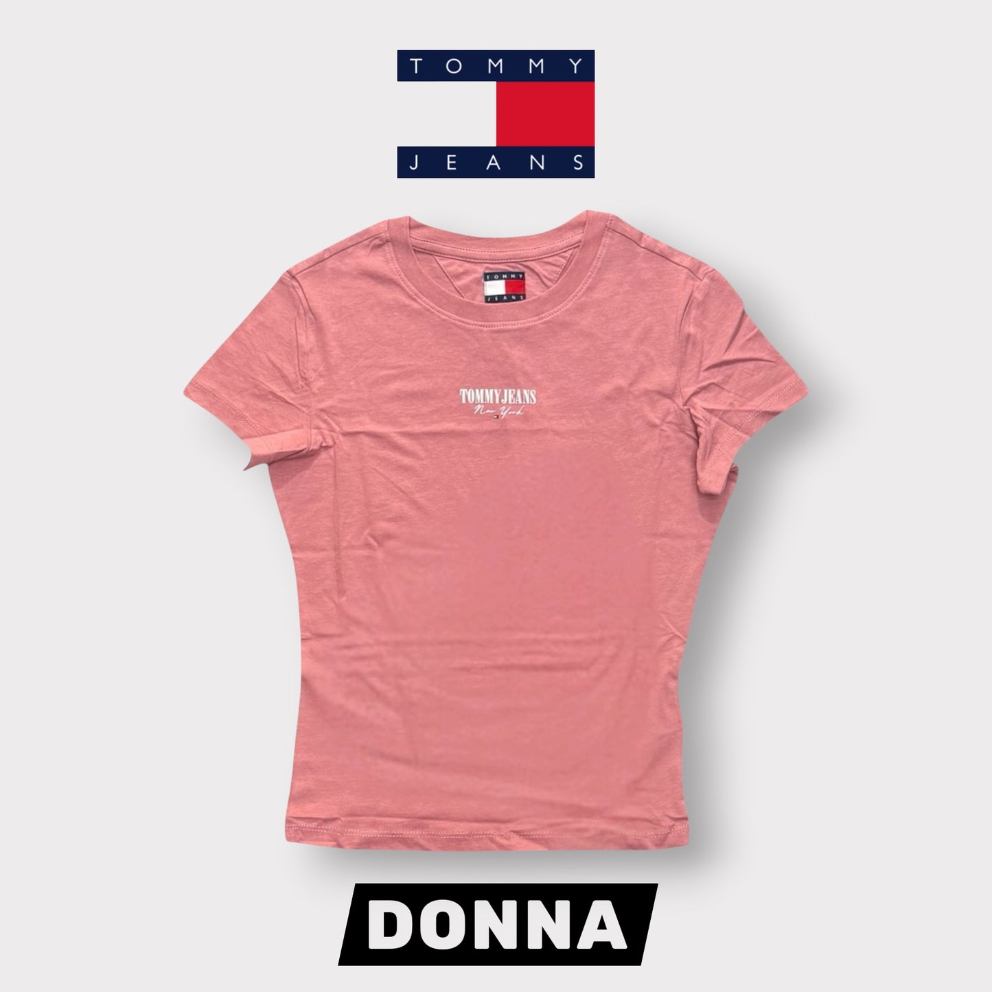 TOMMY JEANS- T-shirt Donna, con stampa frontale, Slim Fit, col.Rosa