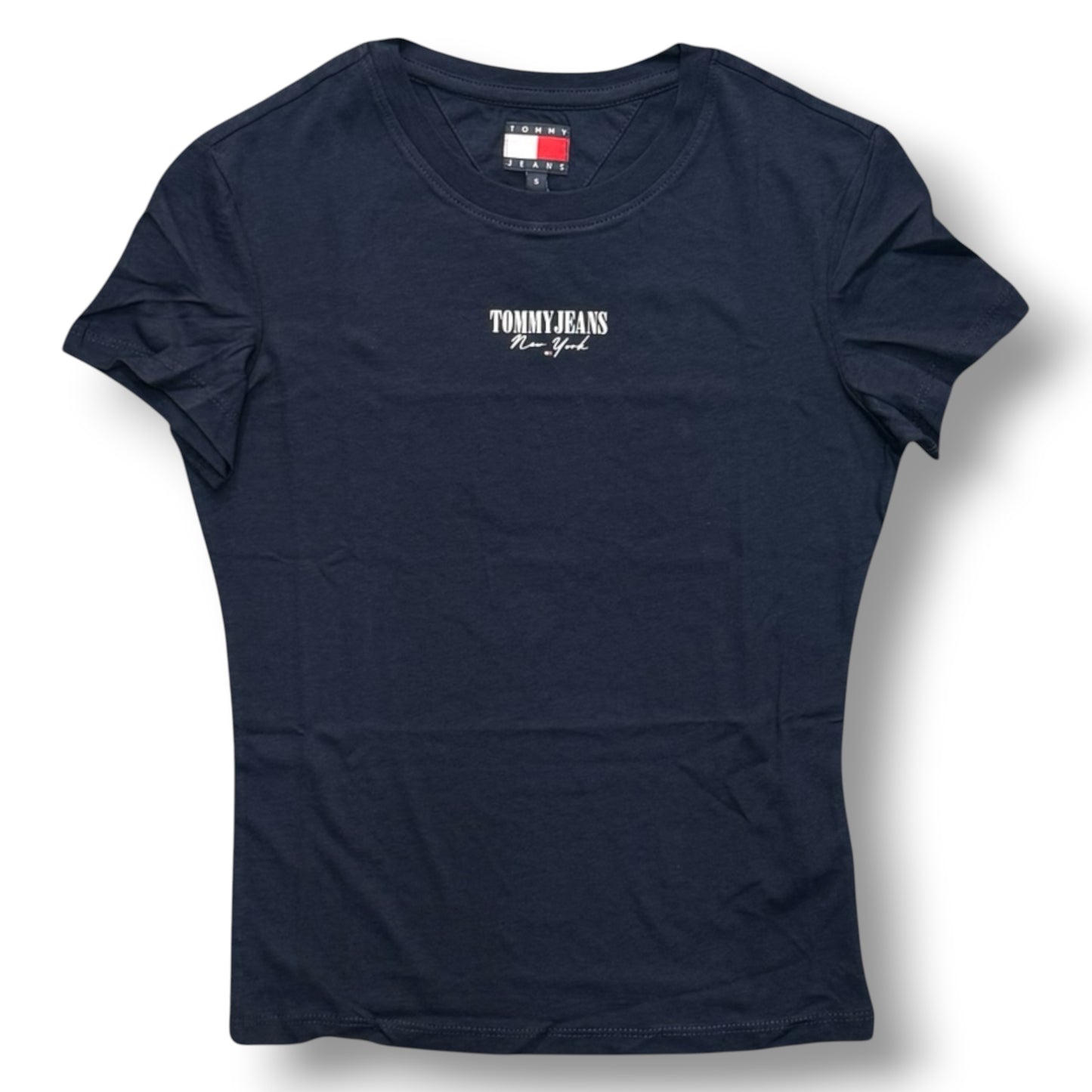 TOMMY JEANS- T-shirt Donna, con stampa frontale, Slim Fit, col.Blu