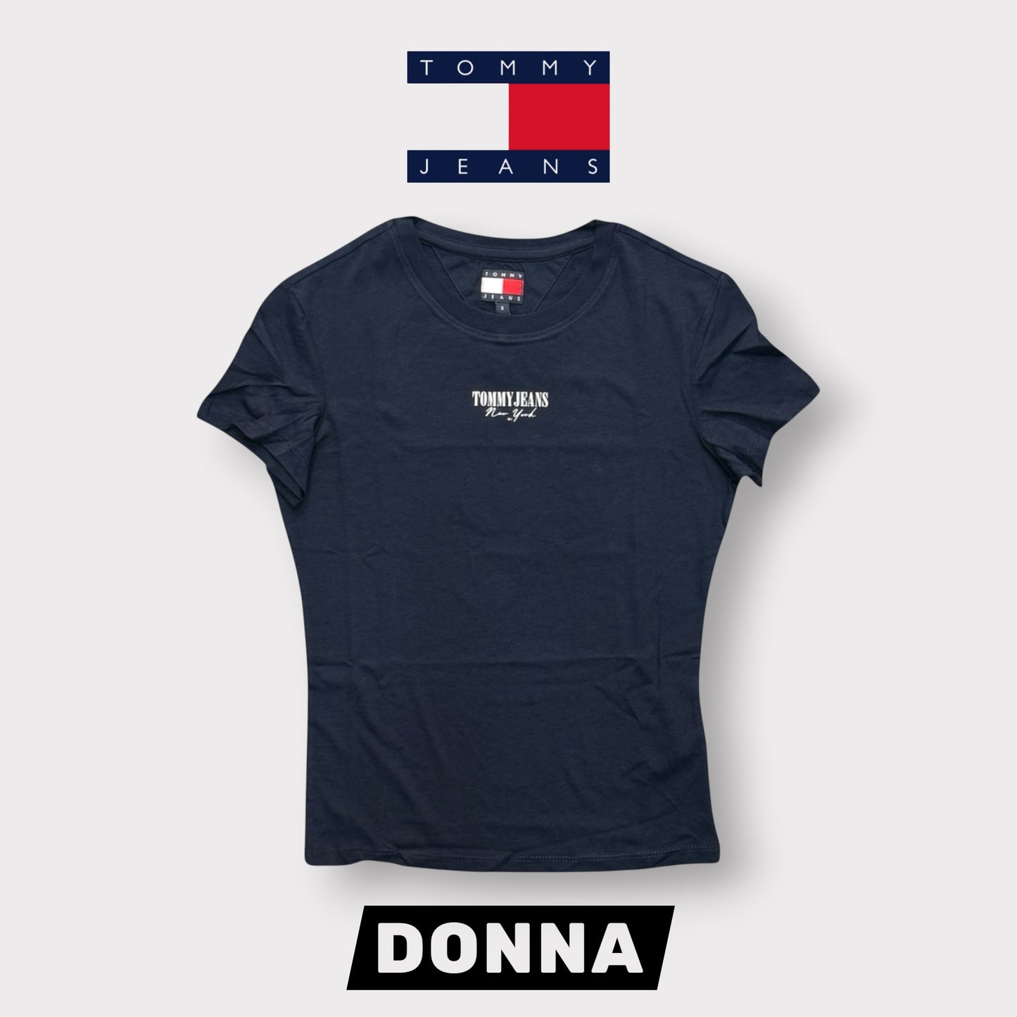 TOMMY JEANS- T-shirt Donna, con stampa frontale, Slim Fit, col.Blu
