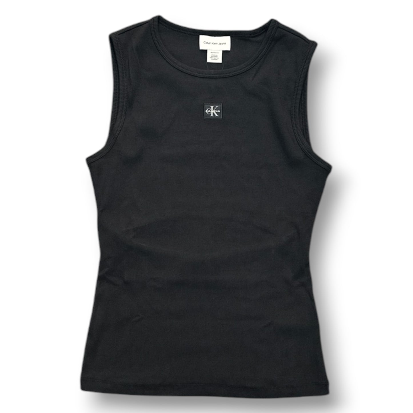 CALVIN KLEIN- Canotta a costine Donna, con logo frontale e taglio dietro, Slim Fit, col.Nero